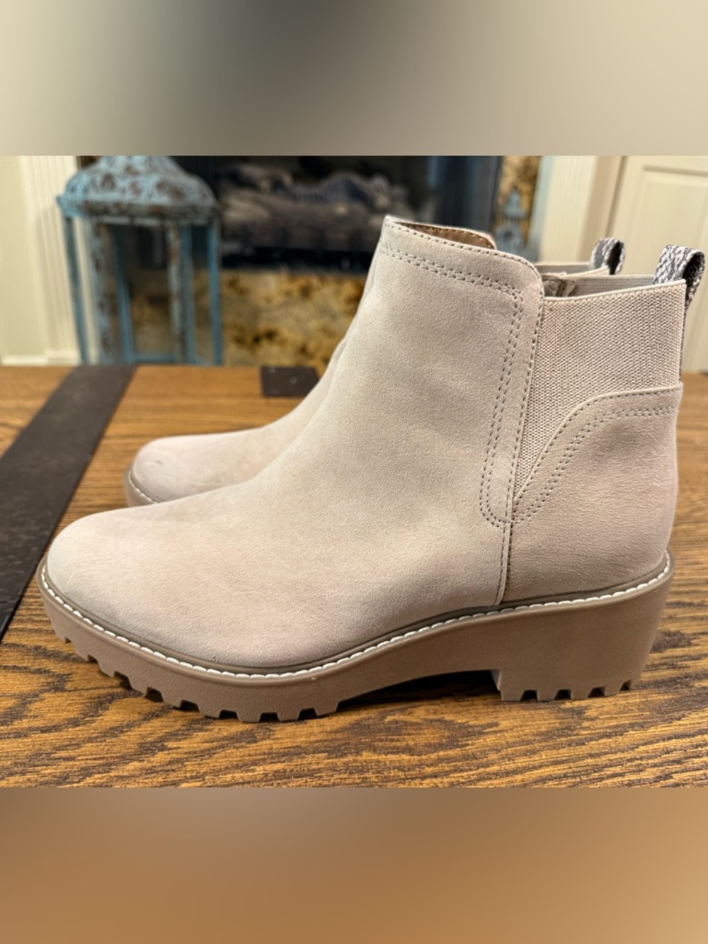 Universal Thread Taupe Suede Taci Lug Heel Booties